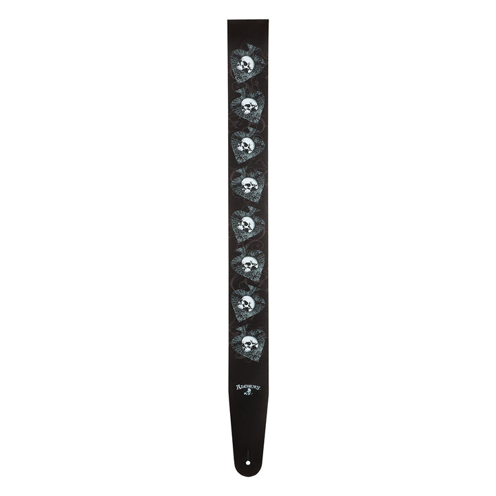 D'Addario ALCHEMY LEATHER GUITAR STRAP - SKULLS IN SPADES