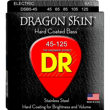DR Strings DSB5-45 (Medium 5's) - Dragon Skin Clear Coated Bass: 45, 65, 85, 105, 125