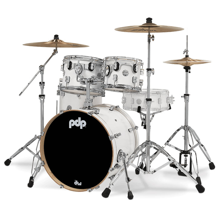 PDP Concept Maple Lacquer CM Fusion Kit Shell Pack w/ Chrome Hardware (16x20 w/ BDM, 8x10, 9x12, 14x14FT) - Pearlescent White