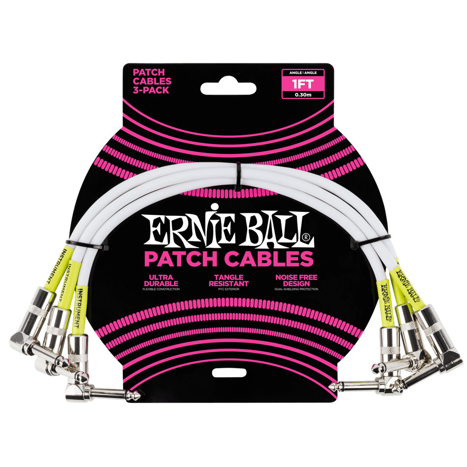 Ernie Ball Angle/Angle Patch Cable (3-Pack) White - 1’