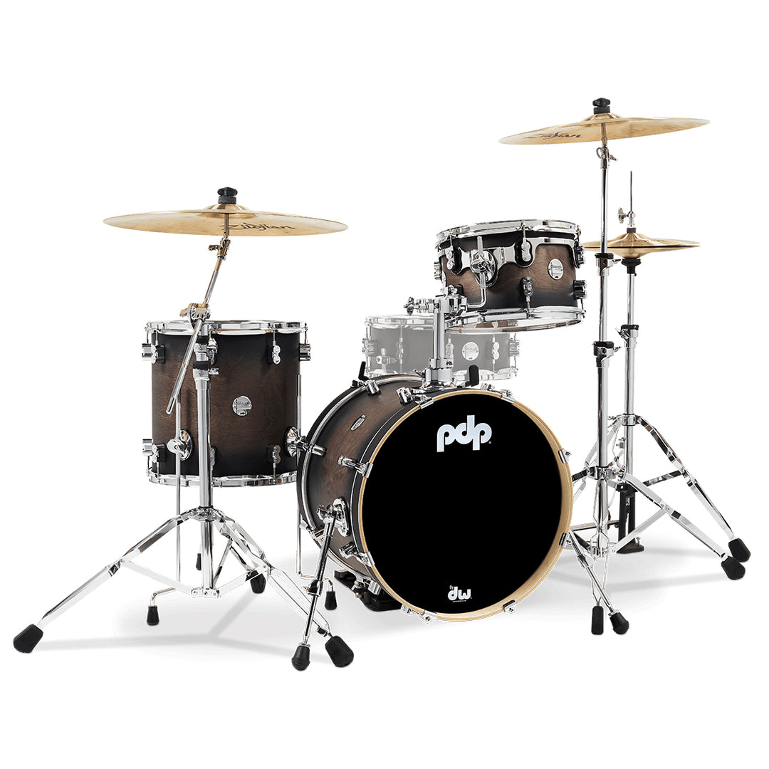 PDP Concept Maple Lacquer CM Bop Kit Shell Pack w/ Chrome Hardware (14x18 w/ BDM, 8x12, 14x14FT) - Satin Charcoal Burst