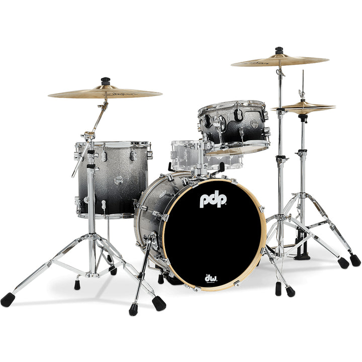 PDP Concept Maple Lacquer CM Bop Kit Shell Pack w/ Chrome Hardware (14x18 w/ BDM, 8x12, 14x14FT) - Silver to Black Fade