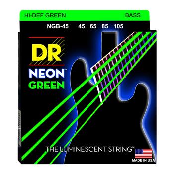 DR Strings NGB-45 (Medium) - Hi-Def NEON GREEN: Coated Bass Strings: 45, 65, 85, 105