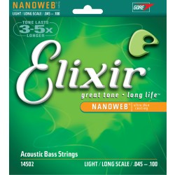 Elixir 14502 Acoustic Bass 4 Strings NANOWEB Light/Long Scale .045 - .100