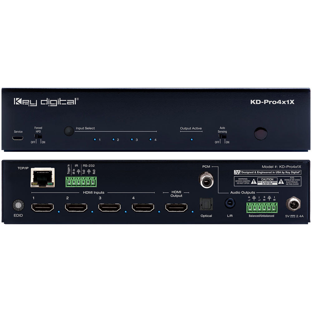 Key Digital KD-Pro4x1X 4x1 4K/18G HDMI Switcher with De-Embedded Audio Output and IP Control