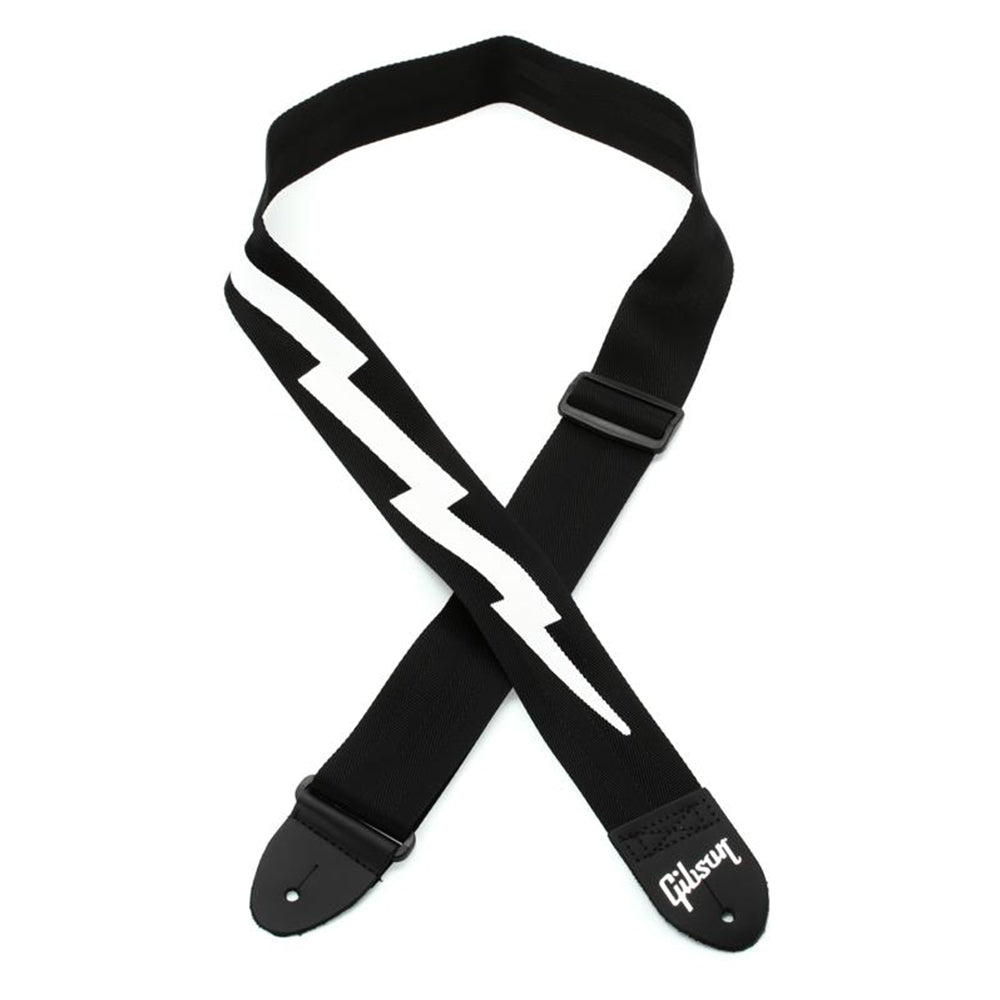Gibson Lightning Bolt Nylon 2" Strap - White on Black