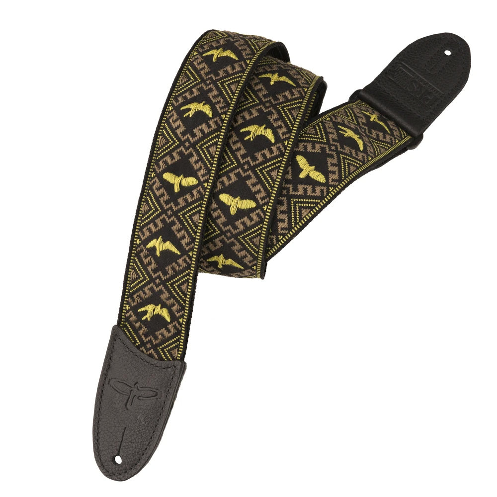 PRS Guitar Strap Jacquard Hootenanny Style - Yellow & Black Birds