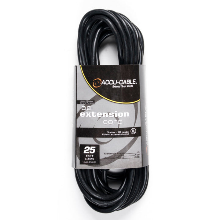 Accu-Cable AC Power Extension Cable 16-Gauge Black 25 Feet