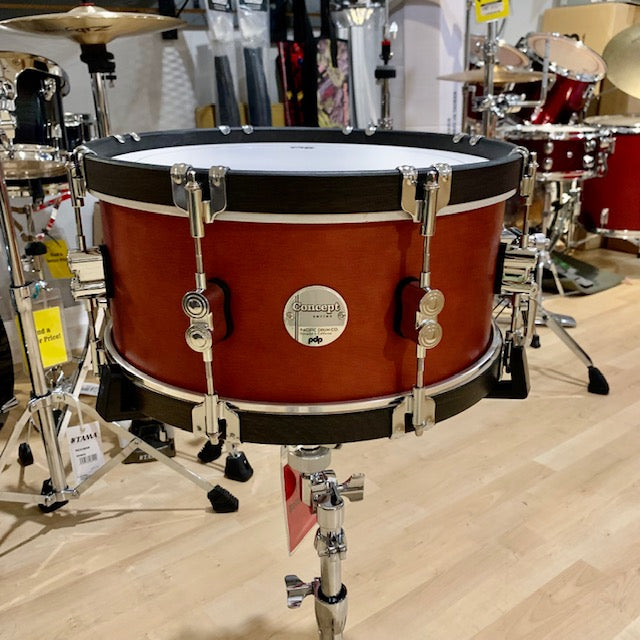 PDP Concept Maple Classic 6.5x14 Snare Drum - Ox Blood Stain w/ Ebony Stain Wood Hoops