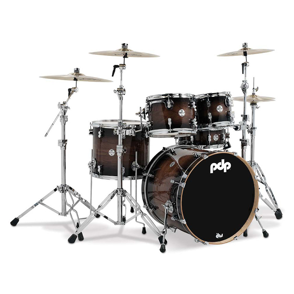 PDP Concept Exotic Series 5-Piece Maple Shell Pack w/ Chrome Hardware (18x22, 8x10, 9x12, 14x16F, 5.5x14) - Walnut to Charcoal Burst