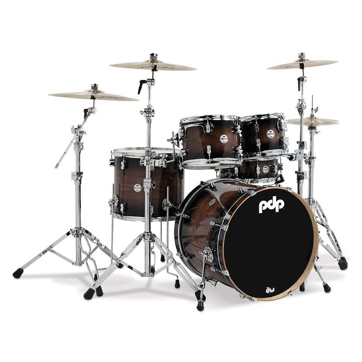 PDP Concept Exotic Series 5-Piece Maple Shell Pack w/ Chrome Hardware (18x22, 8x10, 9x12, 14x16F, 5.5x14) - Walnut to Charcoal Burst