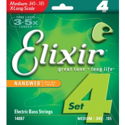 Elixir 14087 Bass Guitar 4 Strings NANOWEB Coated Medium