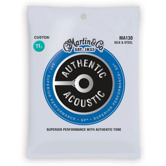 Martin MA130 Authentic Acoustic Superior Performance Silk/Steel Folk Guitar Strings - Custom 11.5-47