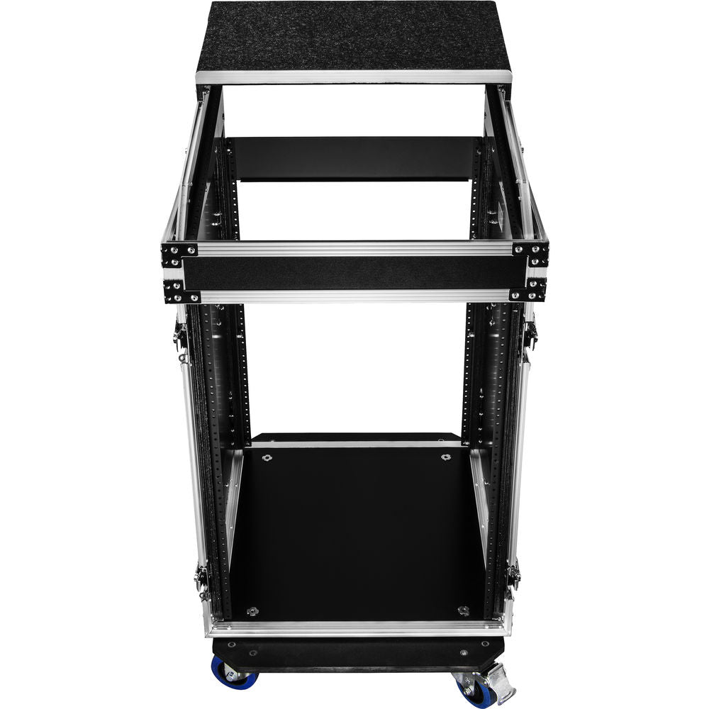 Odyssey FZGS1416WDLX Pro Combo Rack w/ Glide Platform, Side Table & Casters - 14U Over 16U