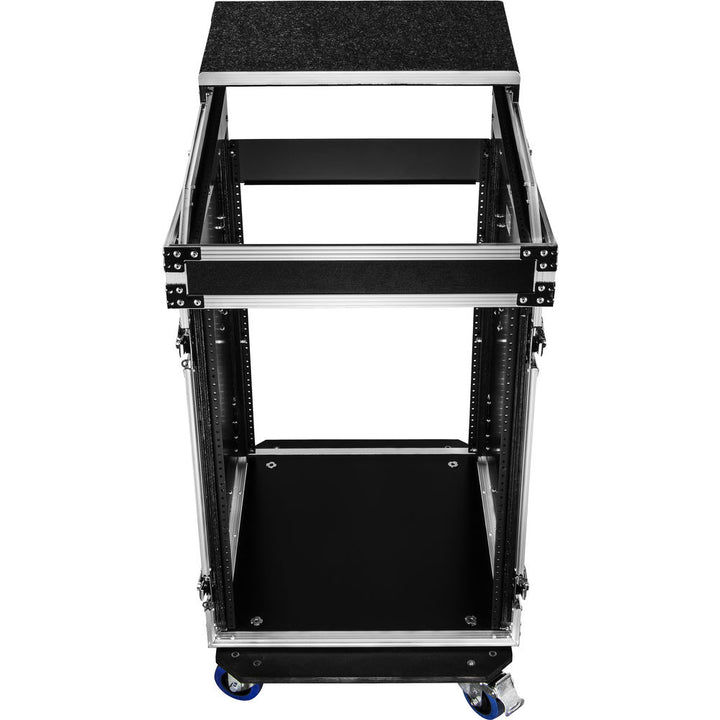 Odyssey FZGS1416WDLX Pro Combo Rack w/ Glide Platform, Side Table & Casters - 14U Over 16U
