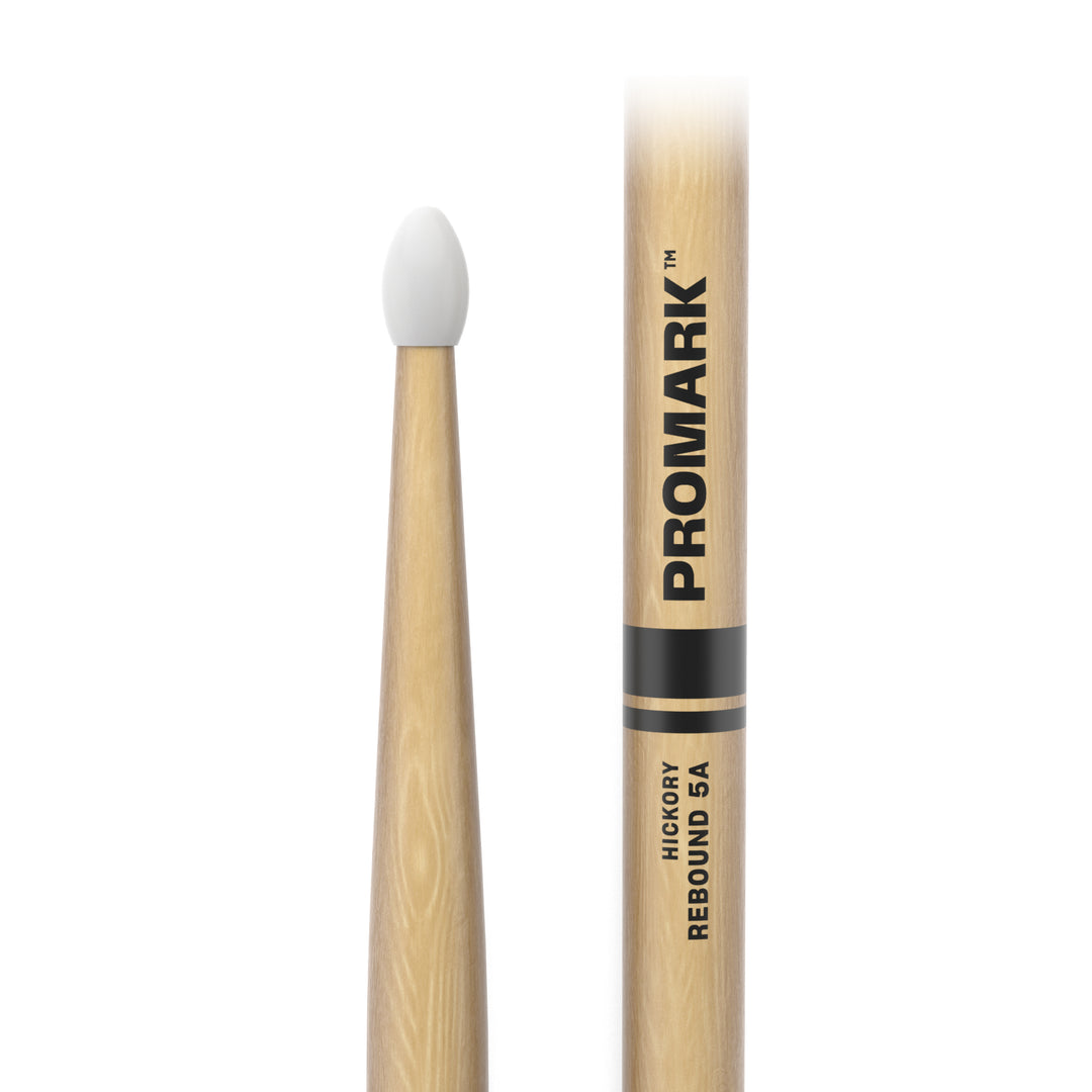 Promark RBH565N-Promark Rebound 565 Hickory Drumsticks, Oval Nylon Tip