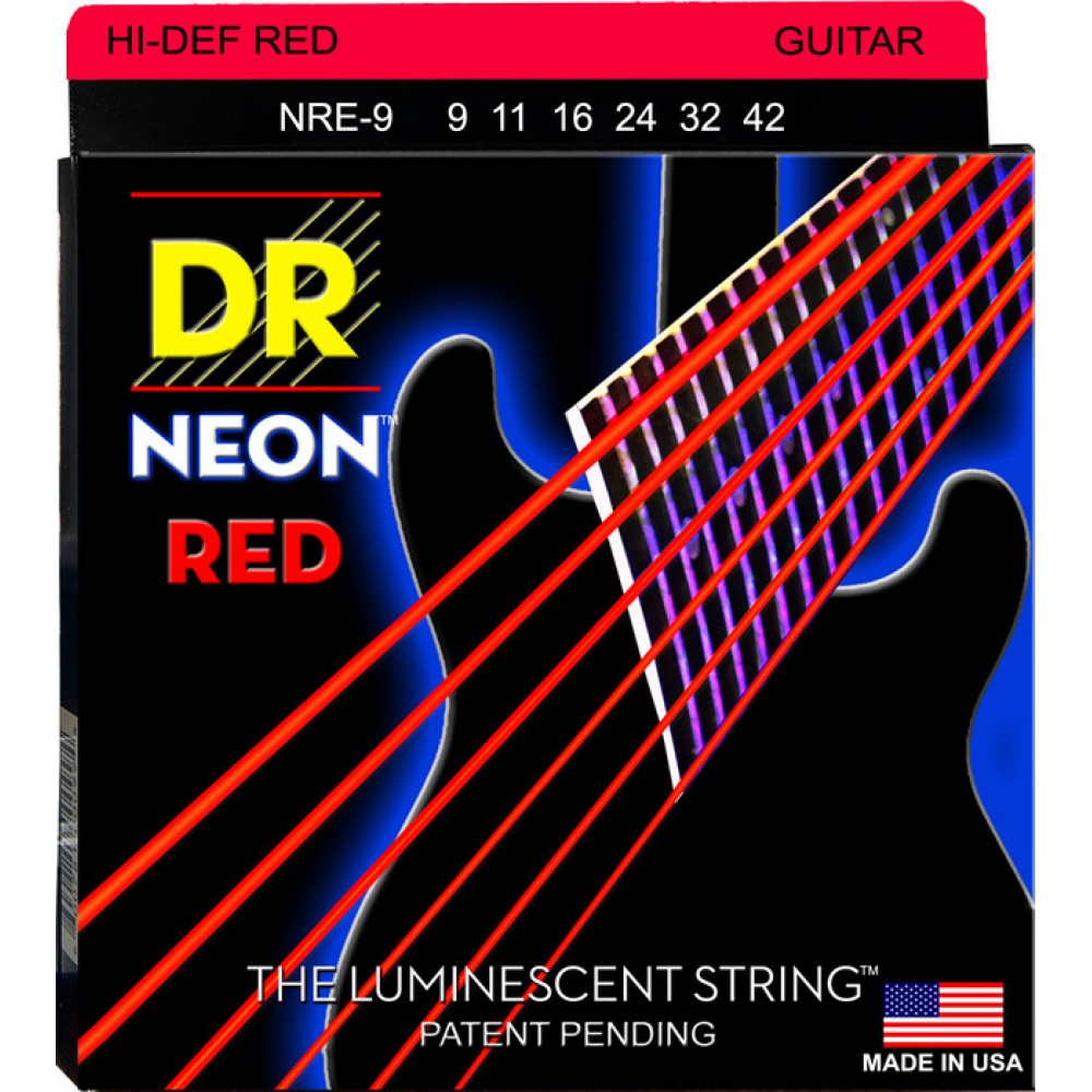 DR Strings NRE-9 (Light) - Hi-Def NEON RED: Coated Electric: 9, 11, 16, 24, 32, 42