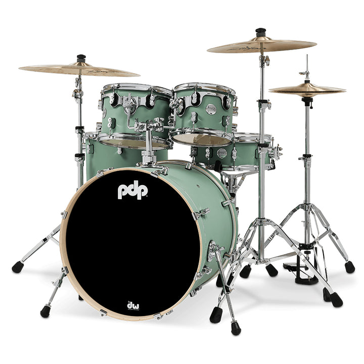 PDP Concept Maple Finish Ply CM5 5-Piece Kit Shell Pack w/ Chrome Hardware (18x22 w/ BDM, 8x10, 9x12, 14x16FT, 5.5x14 Snare) - Satin Seafoam