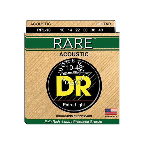 DR Strings RPL-10 (Extra Light) - RARE - Phosphor Bronze Acoustic: 10, 14, 22, 30, 38, 48