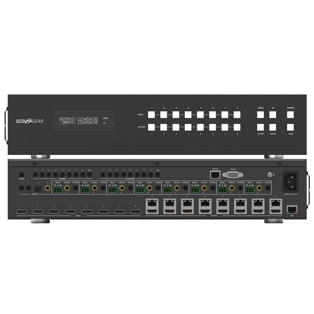 BZBGEAR - 8X8 HDMI and HDBaseT Matrix Switch with Bi-directional IR and ARC Function