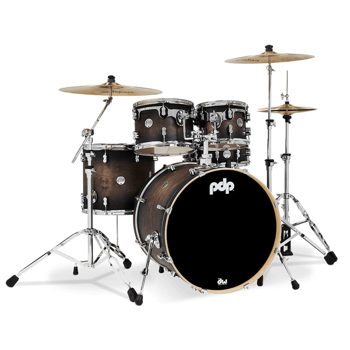 PDP Concept Maple Lacquer CM5 5-Piece Kit Shell Pack w/ Chrome Hardware (18x22 w/ BDM, 8x10, 9x12, 14x16FT, 5.5x14 Snare) - Satin Charcoal Burst