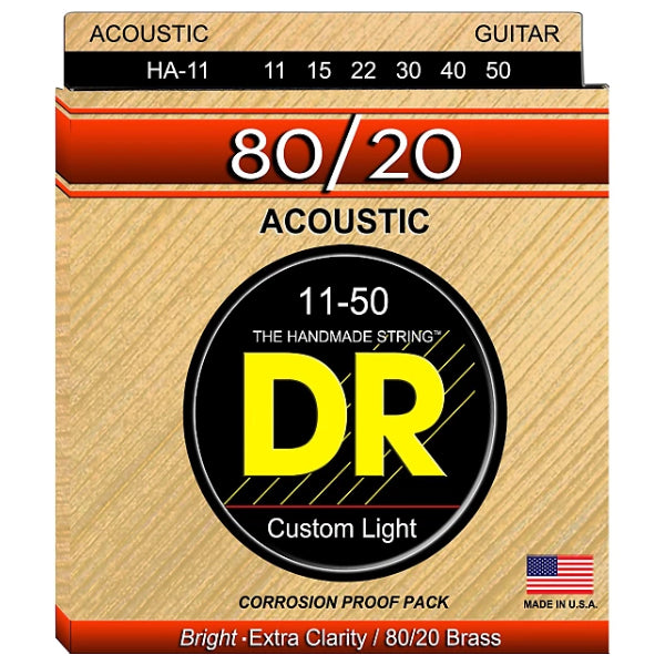 DR Strings HA-11 (Custom Light) - HI-BEAM 80/20 - 80/20 Brass Acoustic: 11, 15, 22, 30, 40, 50