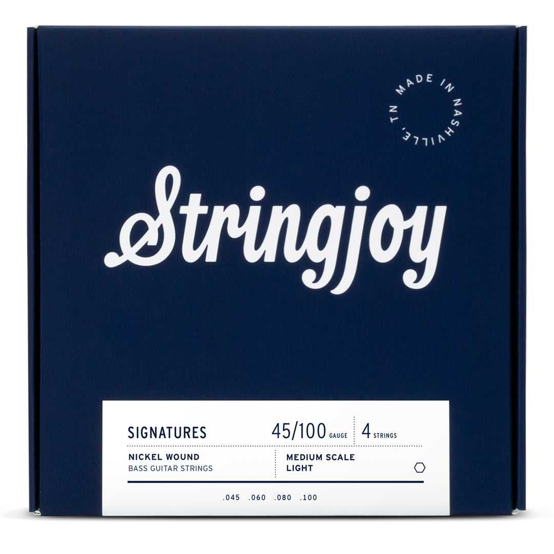 Stringjoy Light Gauge (45-100) 4 String Medium Scale Nickel Wound Bass Guitar Strings