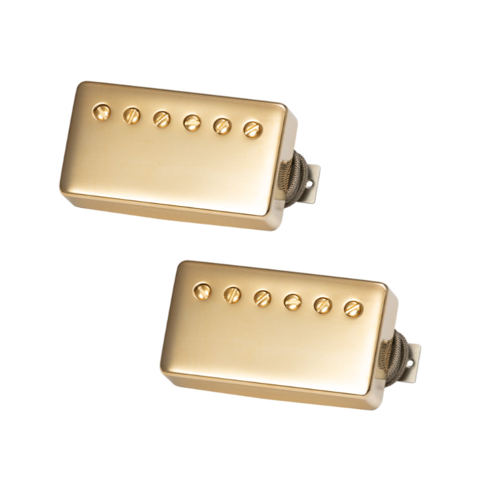 Gibson Custombucker Pickup (Match set, Dble Black, True Historic Gold Covers, 2-conductor, Unpotted, Alnico III, 8k ohms)