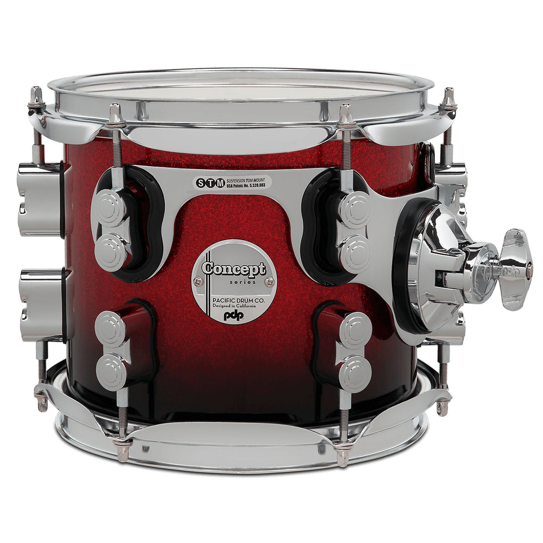 PDP Concept Maple Lacquer 7x8 Suspended Tom w/ Chrome Hardware - Red to Black Fade
