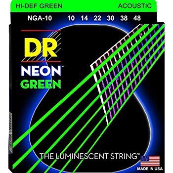 DR Strings NGA-10 (Extra Light) - Hi-Def NEON GREEN: Coated Acoustic: 10, 14, 22, 30, 38, 48