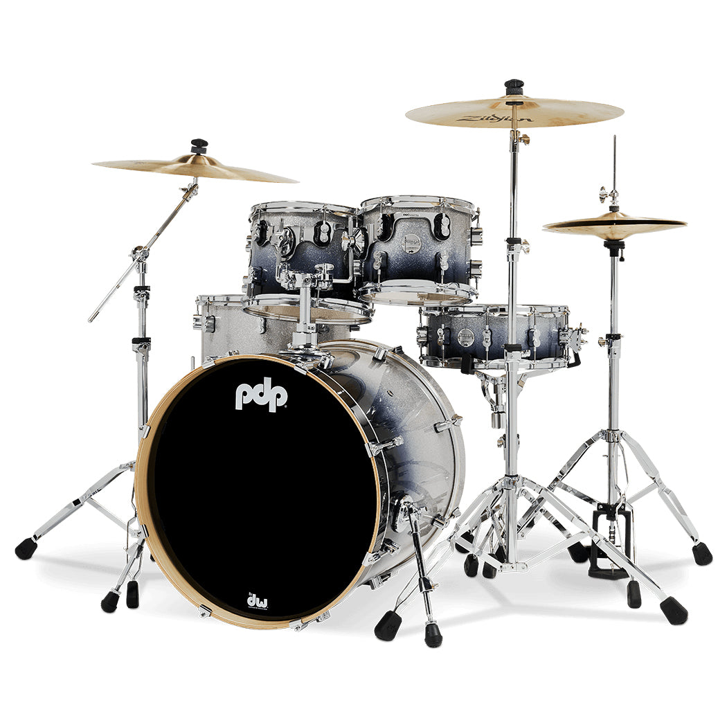 PDP Concept Maple Lacquer CM5 5-Piece Kit Shell Pack w/ Chrome Hardware (18x22 w/ BDM, 8x10, 9x12, 14x16FT, 5.5x14 Snare) - Silver to Black Fade