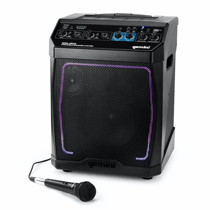 Gemini MPA-3600 Battery-Powered Bluetooth Speaker w/ LED Light and Microphone