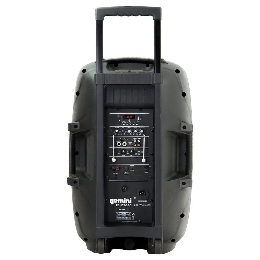 Gemini ES-15TOGO Mobile 15” PA System w/ Bluetooth & Wireless Microphones