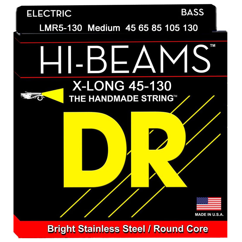 DR Strings LMR5-130 (Medium 5's - X-Long) - HI-BEAM  - Stainless Steel: 45, 65, 85, 105, 130  *X-LONG SCALE