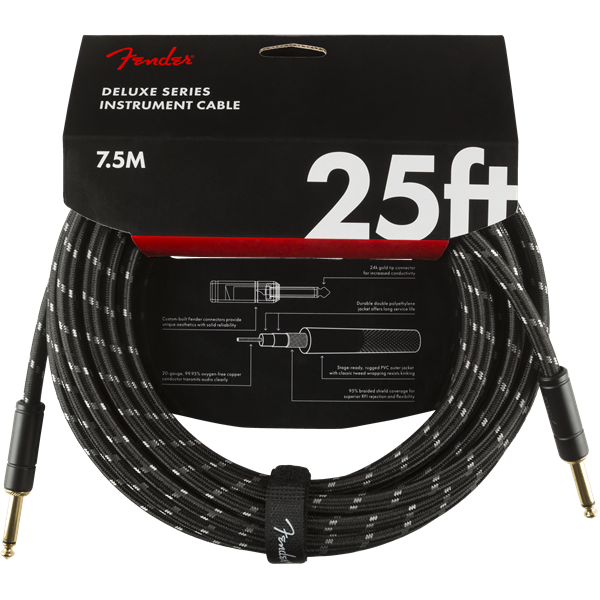 Fender Deluxe Series Instrument Cable, Tweed - Black Tweed - 25ft