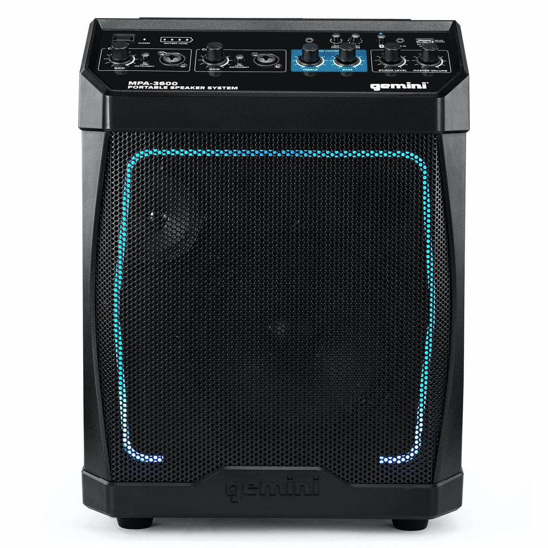 Gemini MPA-3600 Battery-Powered Bluetooth Speaker w/ LED Light and Microphone