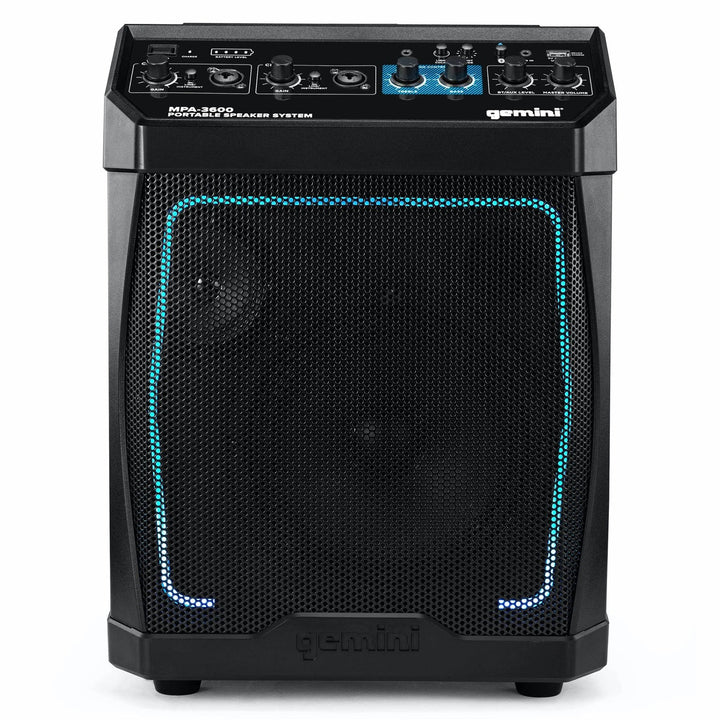 Gemini MPA-3600 Battery-Powered Bluetooth Speaker w/ LED Light and Microphone
