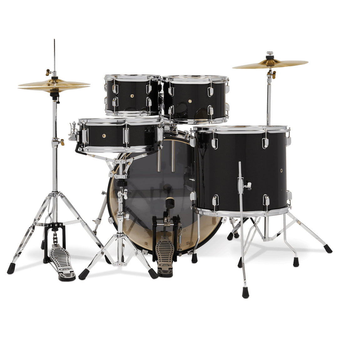 PDP Center Stage 5-Piece Complete Drum Kit w/ Hardware, Cymbals & Throne (7x10, 8x12, 14x16F, 16x22, 5x14 Snare) - Iridescent Black Sparkle