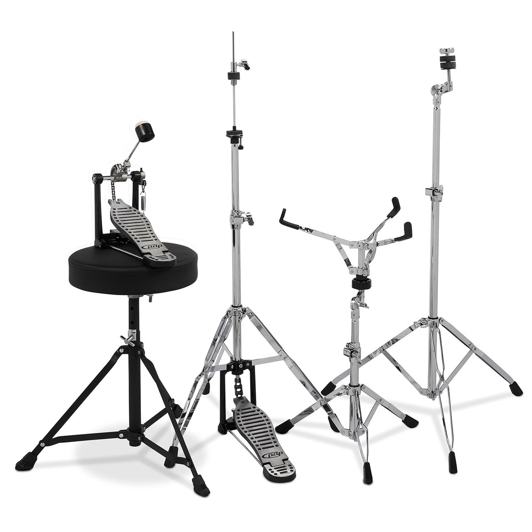 PDP Center Stage 5-Piece Complete Drum Kit w/ Hardware, Cymbals & Throne (7x10, 8x12, 12x14F, 14x20, 5x14 Snare) - Iridescent Black Sparkle