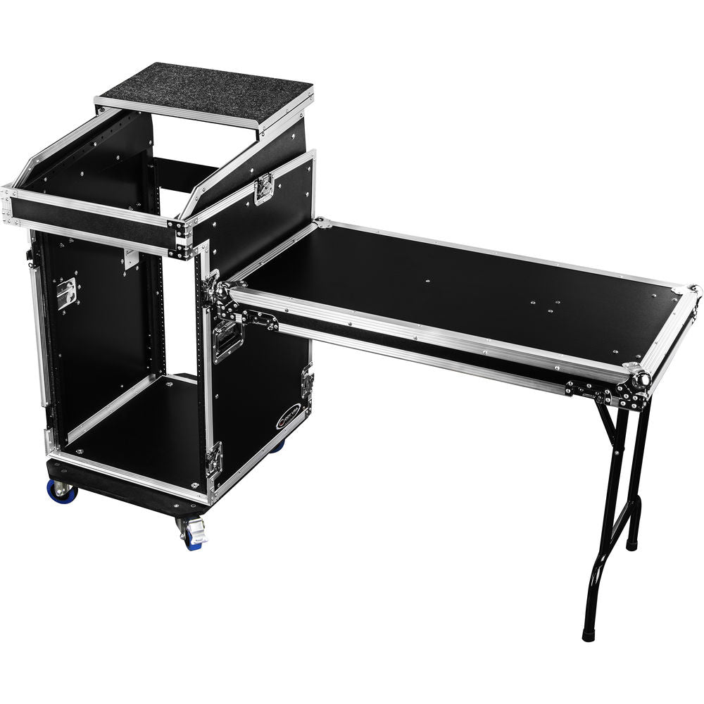 Odyssey FZGS1416WDLX Pro Combo Rack w/ Glide Platform, Side Table & Casters - 14U Over 16U