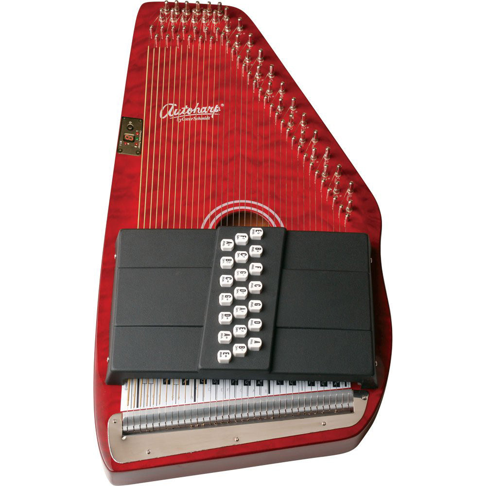 Oscar Schmidt OS21CQTR Autoharp 21 Chord Classic with Quilt top Quilt Trans Red