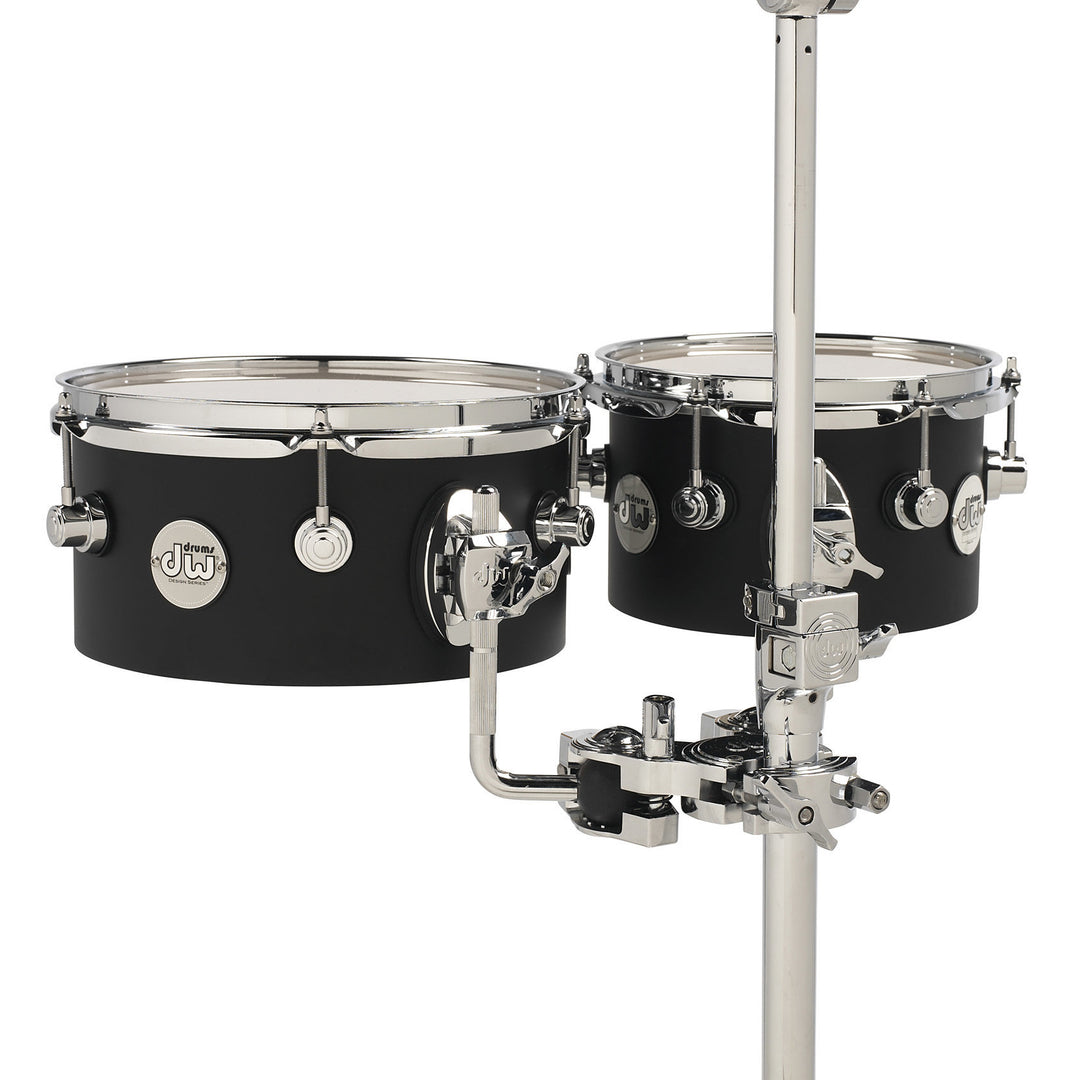 DW Design Series Concert Tom Set Matte Lacquer w/ Double Tom Clamp (5x8 & 5x10) - Black Satin