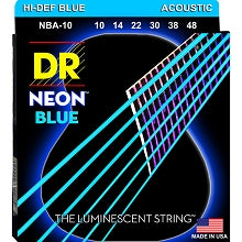 DR Strings NBA-10 (Light) - Hi-Def NEON BLUE: Coated Acoustic: 10, 14, 22, 30, 38, 48