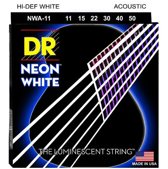 DR Strings NWA-11 (Medium-Light) - Hi-Def NEON WHITE: Coated Acoustic: 11, 15, 22, 30, 40, 50
