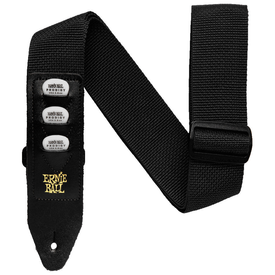 Ernie Ball Polypro 2” Guitar Strap - Black w/ Pick Holder