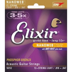 Elixir 16152 Acoustic Guitar 12 Strings Phosphor Bronze NANOWEB Coated Light