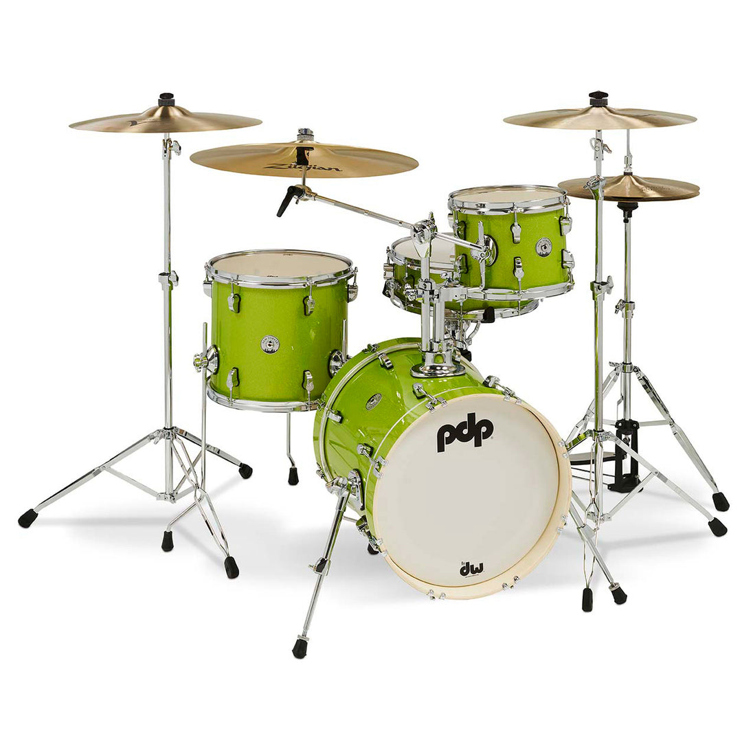 PDP-PDNY1604EL- PDP New Yorker 4-Piece Kit FinishPly Shell Pack (14x16 w/ BDM, 8x10, 12x13FT, 5x14 Snare) - Electric Green Sparkle