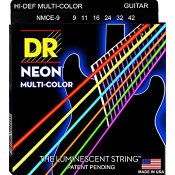 DR Strings NMCE-9 (Light) - Hi-Def NEON Multi-Color:  Coated Electric: 9, 11, 16, 24, 32, 42