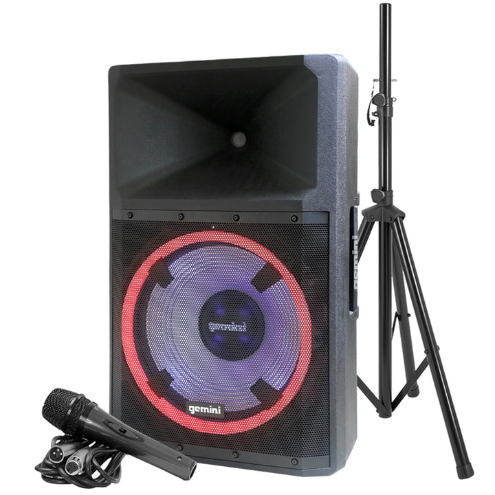 Gemini GSP-L2200PK High Power 15” Bluetooth Speaker System w/ Party Lights, Microphone and Stand