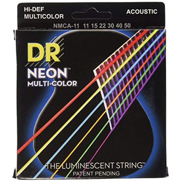 DR Strings NMCA-11 (Custom Light) - Hi-Def NEON Multi-Color: Coated Acoustic: 11, 15, 22, 30, 40, 50
